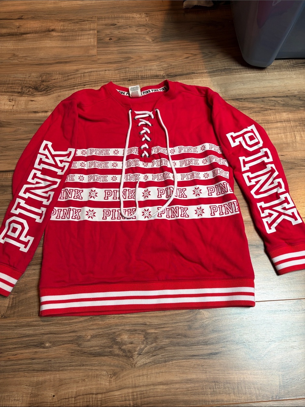 PINK Victoria's Secret Red Lace-Up Logo Sweatshirt